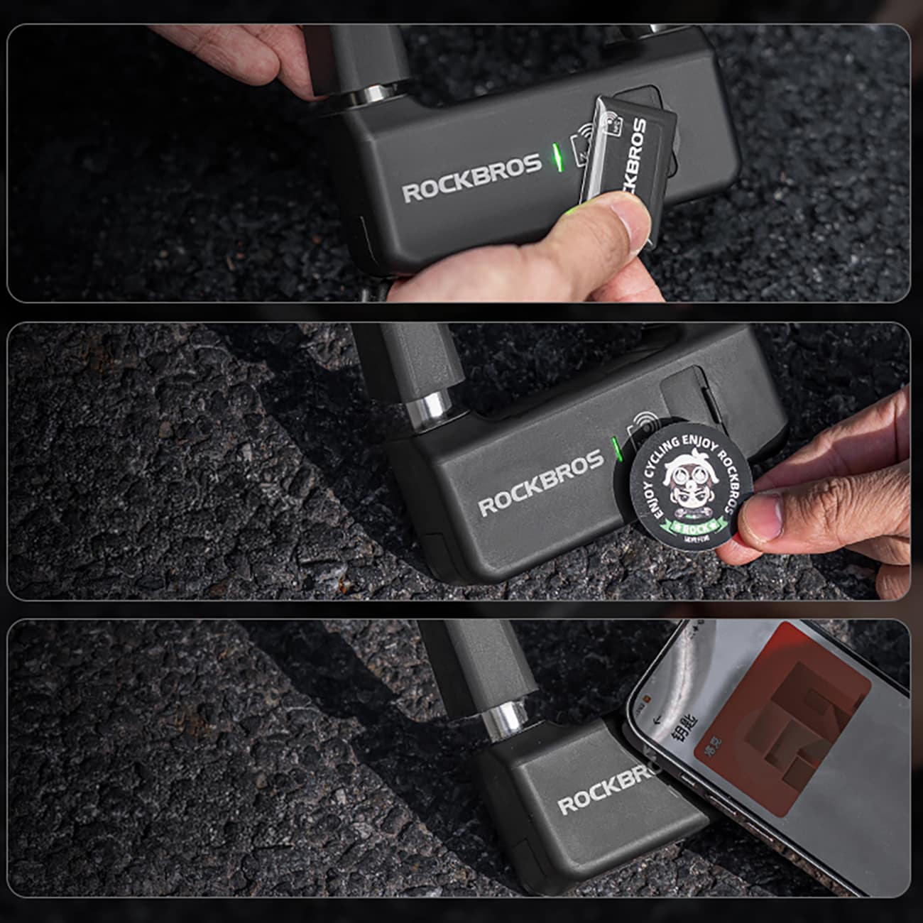 Rockbros RBNS1 SMART Bike Lock NFC-lukijalla - Musta