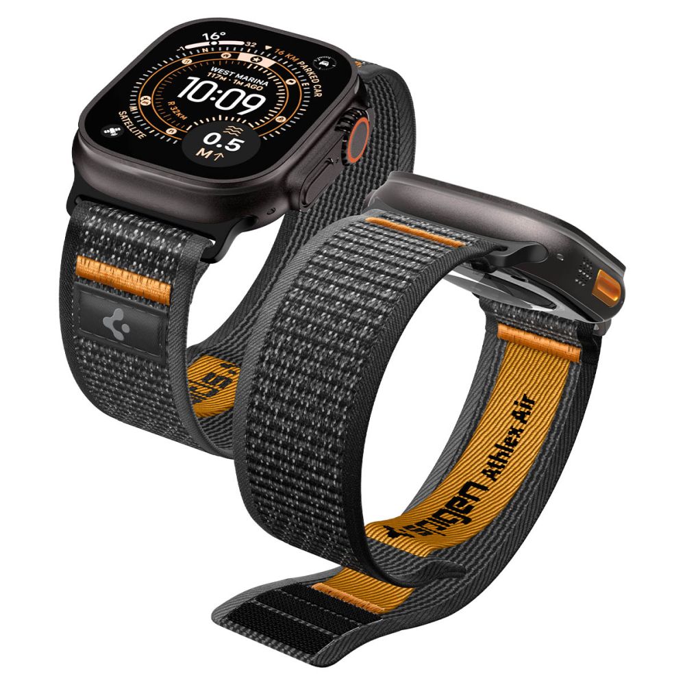 Spigen Athlex Air 2 -ranneke Apple-kelloon (44 / 45 / 46 / 49 mm) - musta ja oranssi värinen