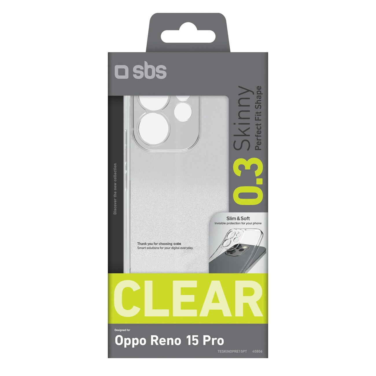 SBS Skinny-suojus Oppo Reno 15 Pro:lle - läpinäkyvä