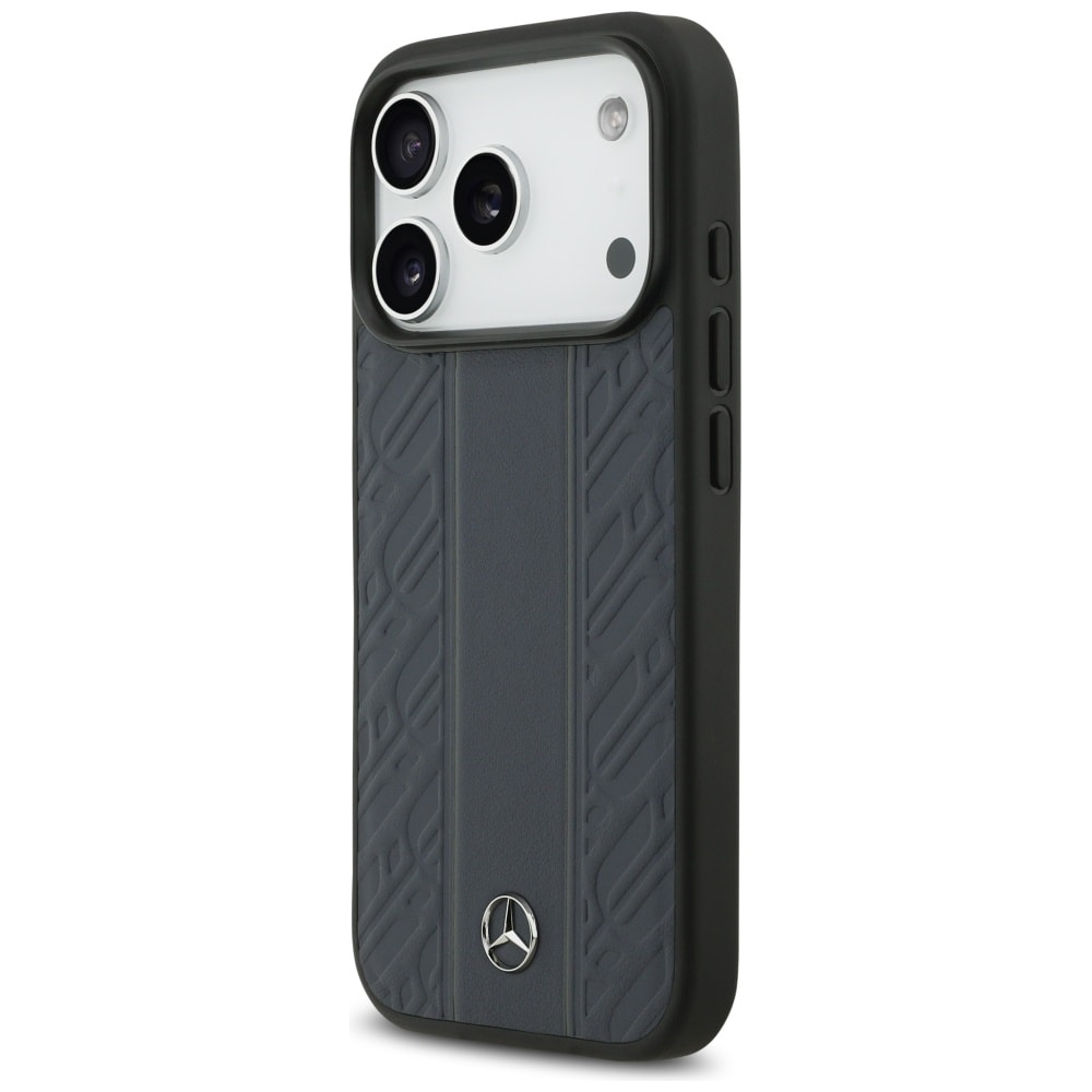 Mercedes Nahka Laurel Leaves Stripes MagSafe Case for iPhone 17 Pro - sininen