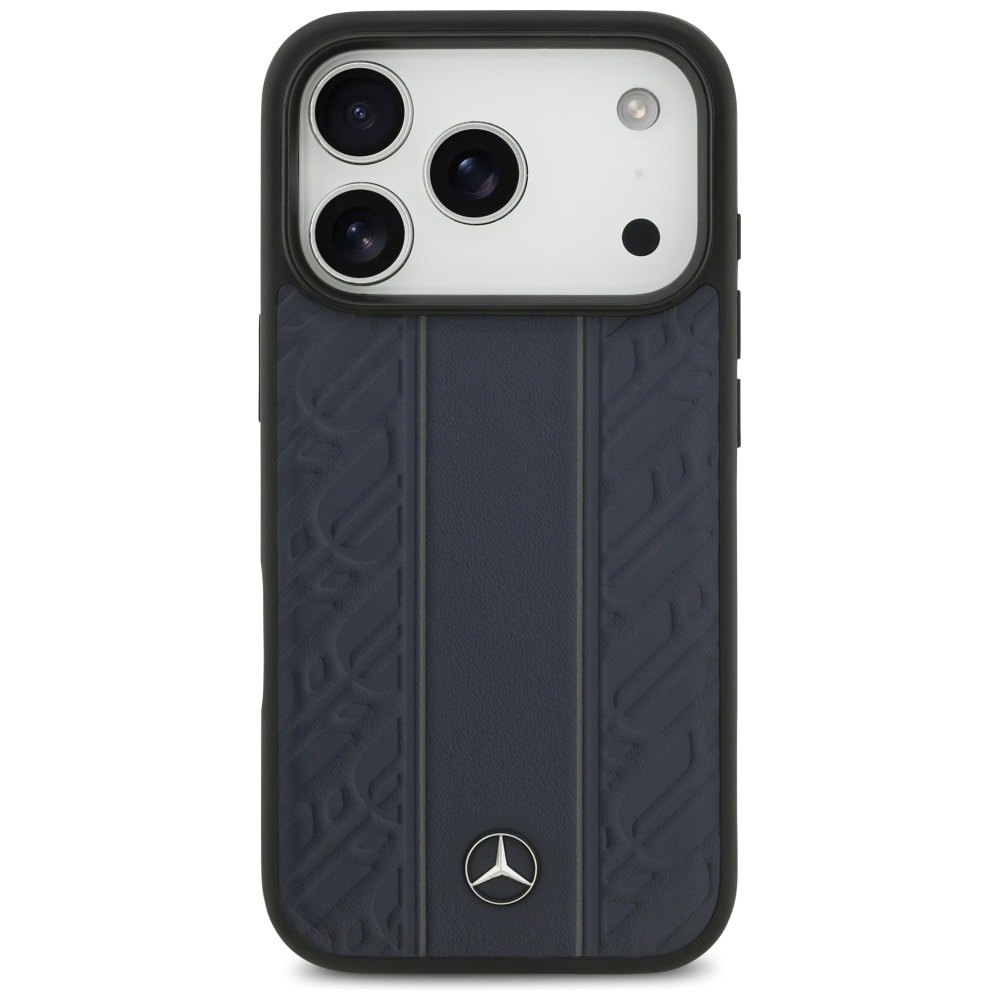 Mercedes Nahka Laurel Leaves Stripes MagSafe Case for iPhone 17 Pro - sininen