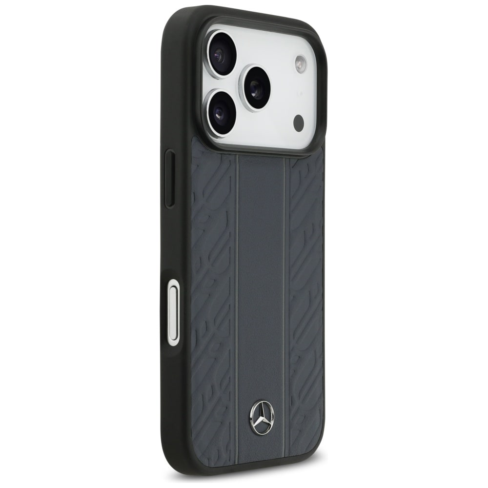 Mercedes Nahka Laurel Leaves Stripes MagSafe Case for iPhone 17 Pro - sininen