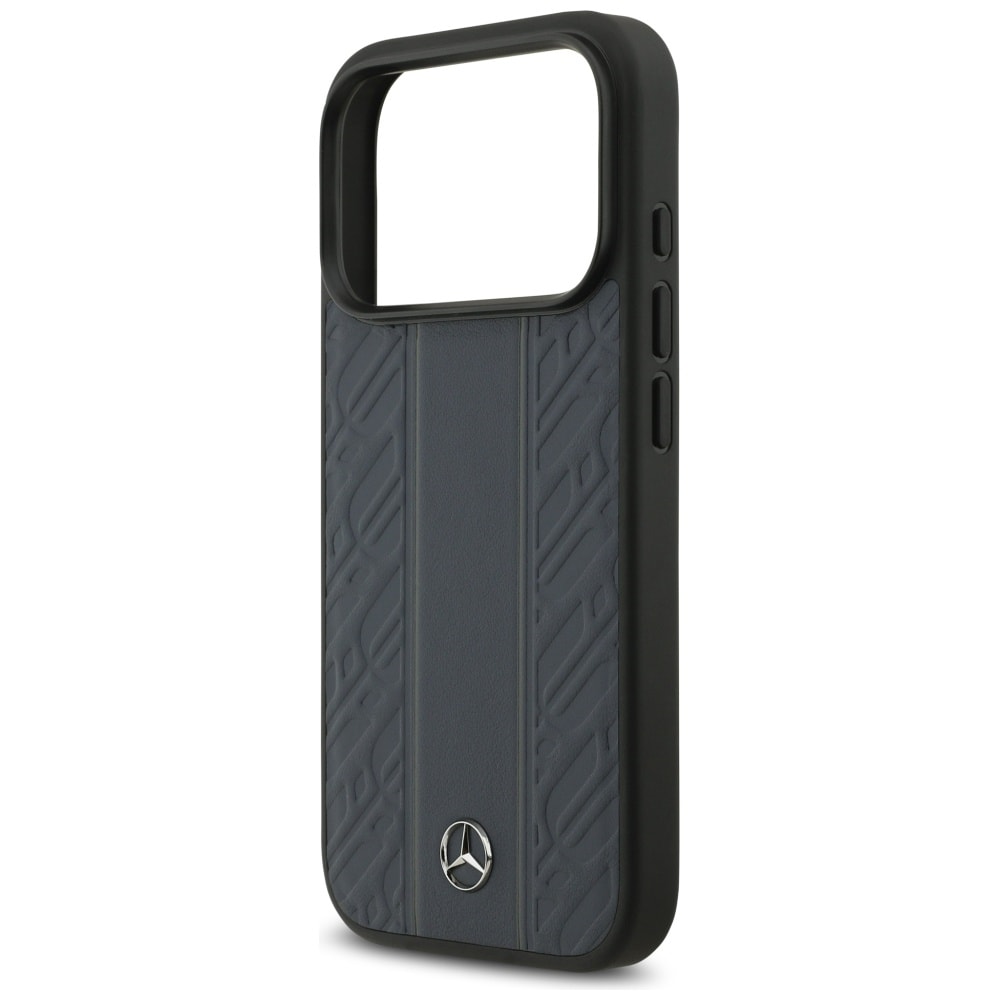 Mercedes Nahka Laurel Leaves Stripes MagSafe Case for iPhone 17 Pro - sininen
