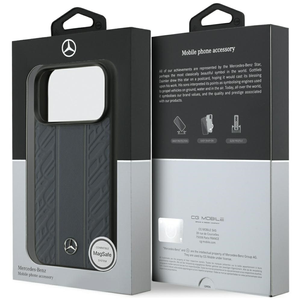 Mercedes Nahka Laurel Leaves Stripes MagSafe Case for iPhone 17 Pro - sininen