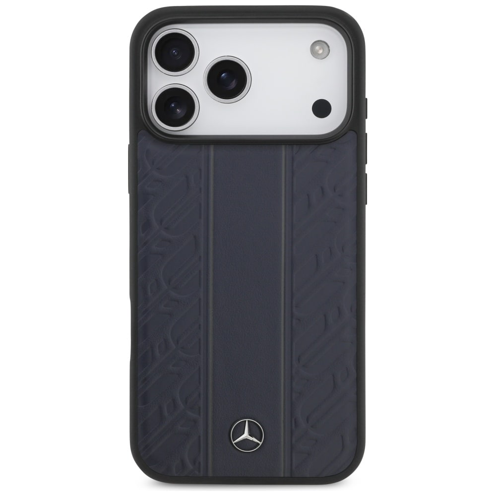 Mercedes Nahka Laurel Leaves Stripes MagSafe Case for iPhone 17 Pro Max - sininen