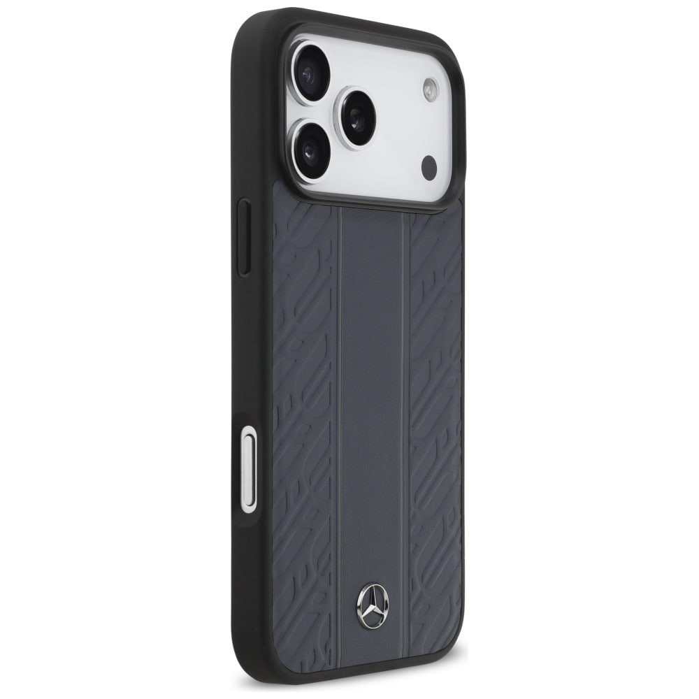 Mercedes Nahka Laurel Leaves Stripes MagSafe Case for iPhone 17 Pro Max - sininen