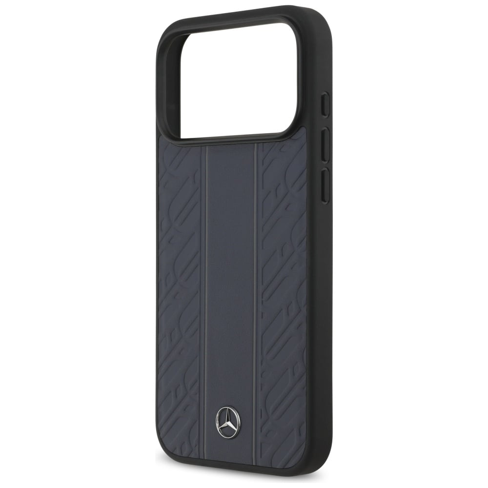 Mercedes Nahka Laurel Leaves Stripes MagSafe Case for iPhone 17 Pro Max - sininen