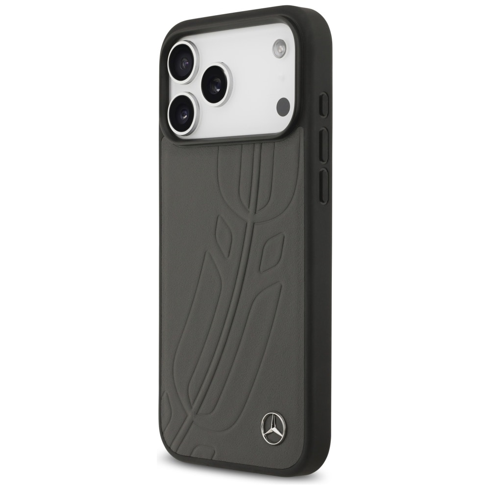 Mercedes Nahka Suuri Laurel Leave MagSafe Case iPhone 17 Pro Max - musta/harmaa