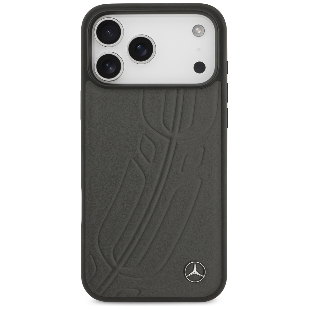 Mercedes Nahka Suuri Laurel Leave MagSafe Case iPhone 17 Pro Max - musta/harmaa
