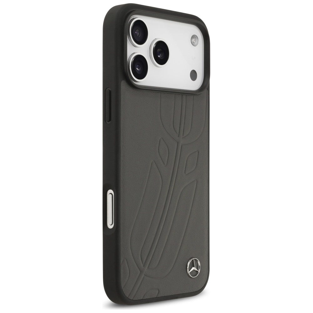 Mercedes Nahka Suuri Laurel Leave MagSafe Case iPhone 17 Pro Max - musta/harmaa