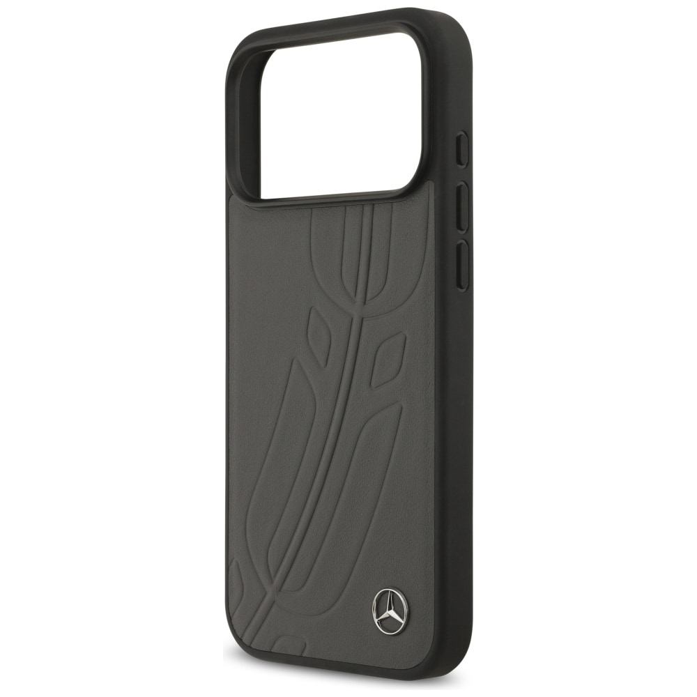 Mercedes Nahka Suuri Laurel Leave MagSafe Case iPhone 17 Pro Max - musta/harmaa