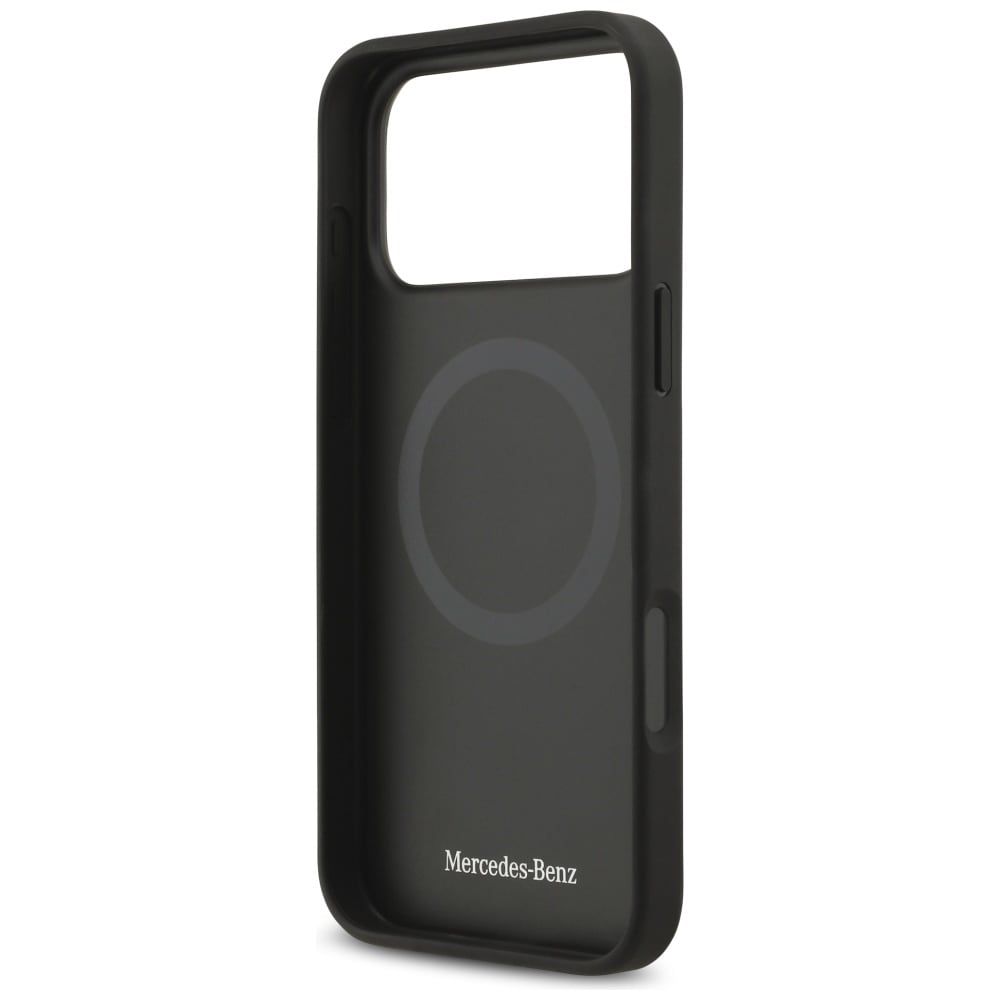 Mercedes Nahka Suuri Laurel Leave MagSafe Case iPhone 17 Pro Max - musta/harmaa