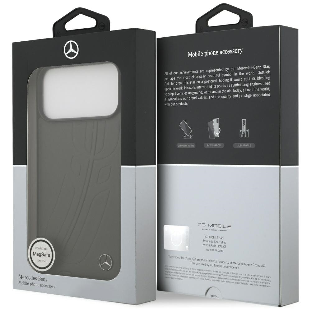 Mercedes Nahka Suuri Laurel Leave MagSafe Case iPhone 17 Pro Max - musta/harmaa
