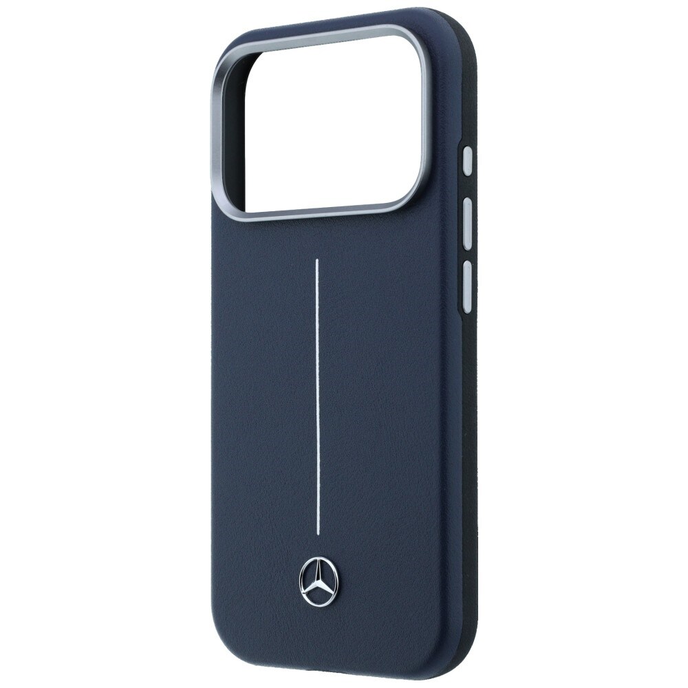 Mercedes-nahkainen, osittain ympäröivä Iconic Line MagSafe -suojakotelo iPhone 17 Pro:lle – sininen