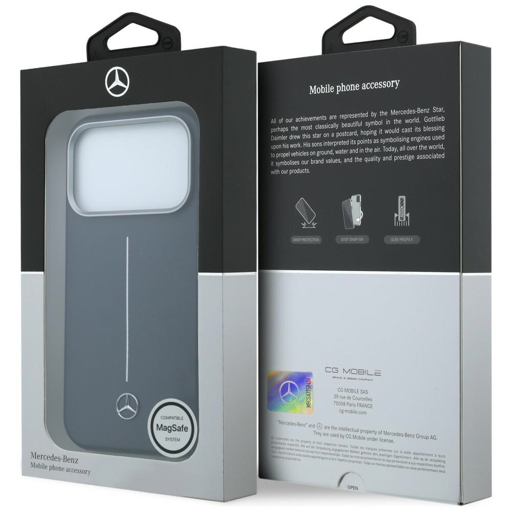 Mercedes-nahkainen, osittain ympäröivä Iconic Line MagSafe -suojakotelo iPhone 17 Pro:lle – sininen