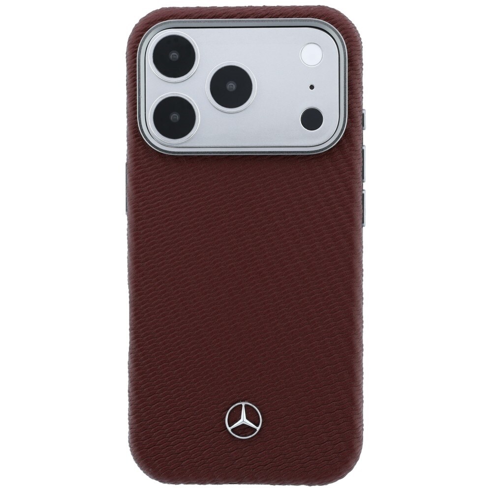 Mercedes-nahkainen, osittain puuefektillä varustettu MagSafe-kotelo iPhone 17 Pro Maxille – punainen