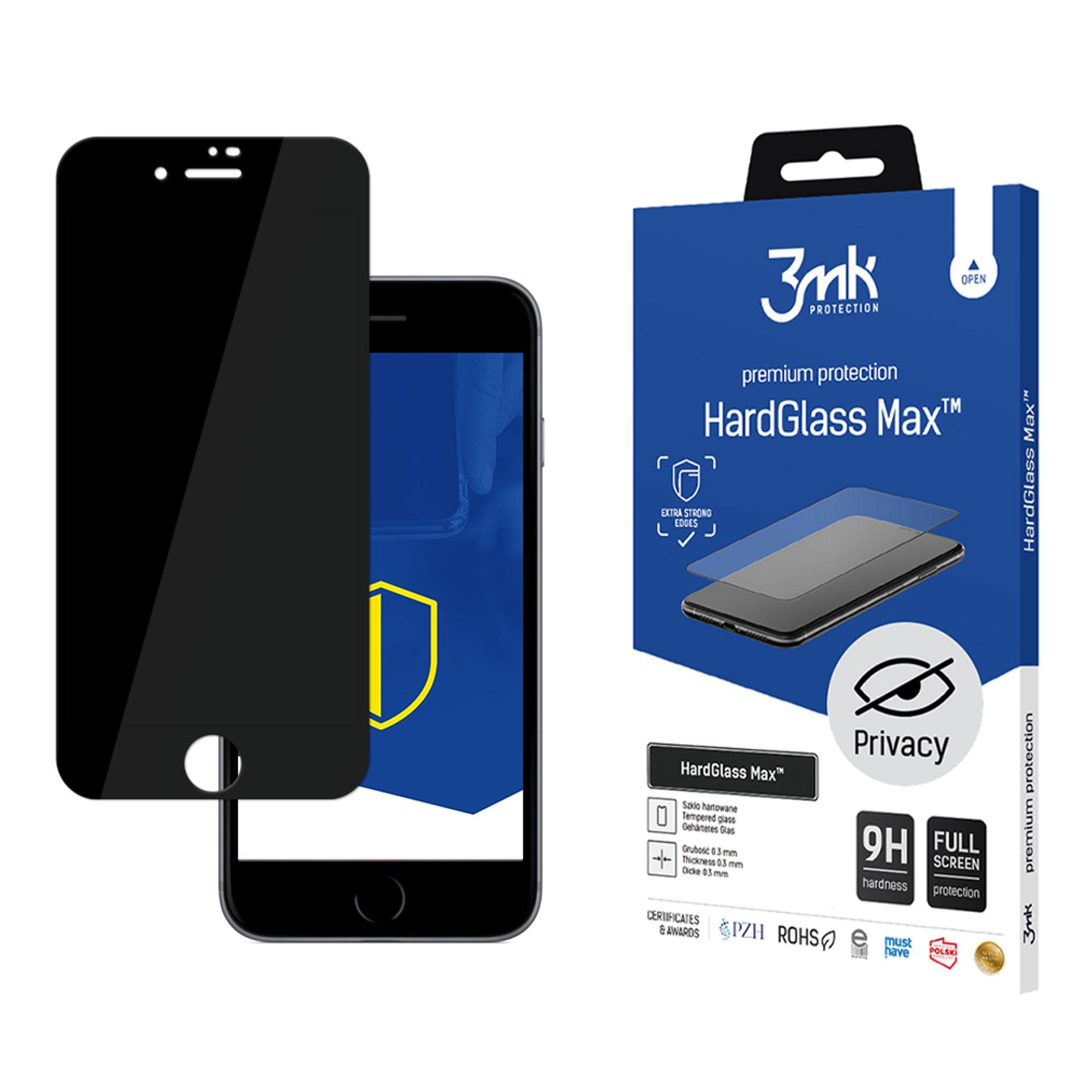 9H 3mk HardGlass Max Privacy™ -suojalasi iPhone 8:lle