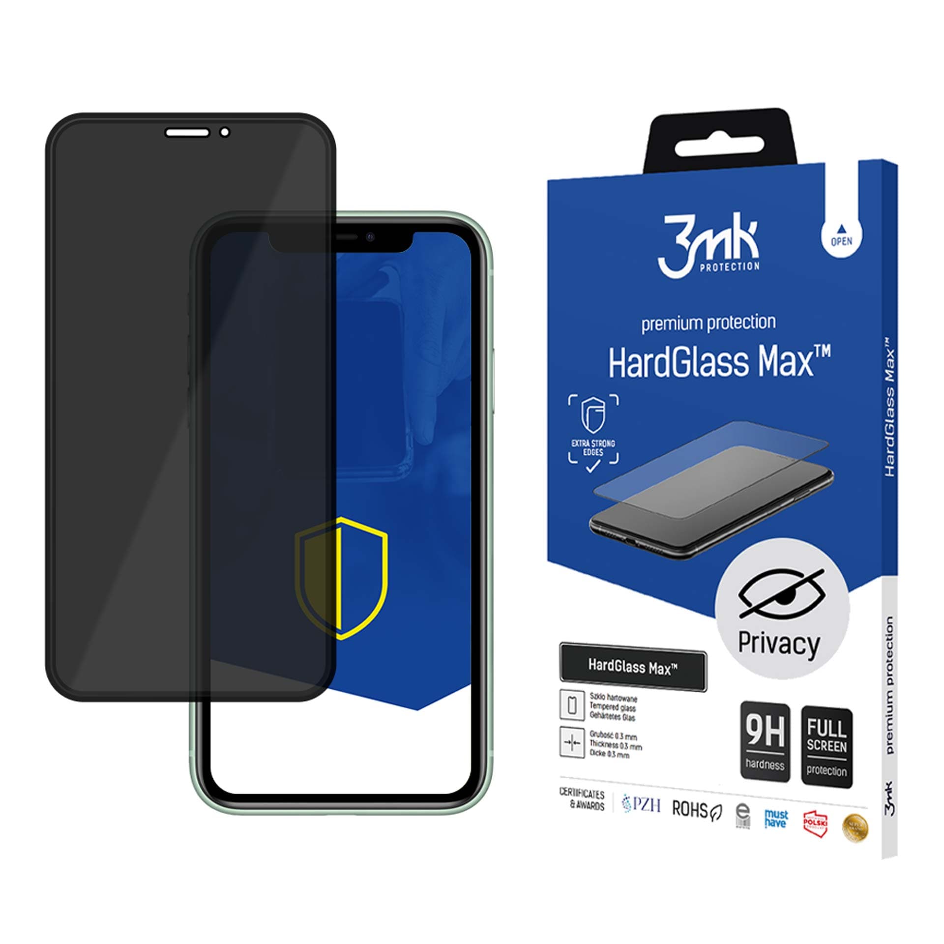 9H 3mk HardGlass Max Privacy™ -näytönsuojalasi iPhone 11 Pro Max -mallille