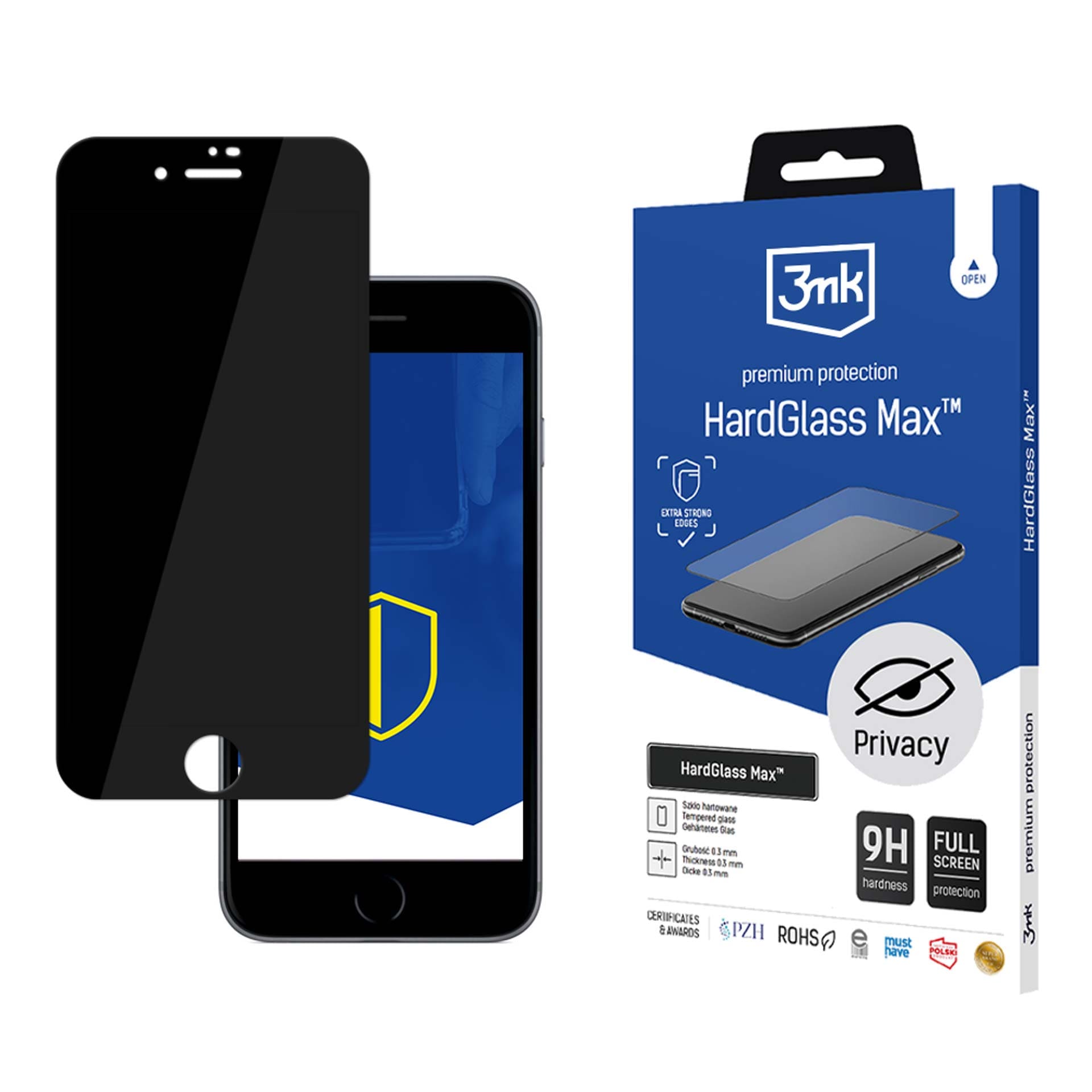 9H-tason yksityisyyslasisuojus 3mk HardGlass Max Privacy™ iPhone 7:lle / 8:lle