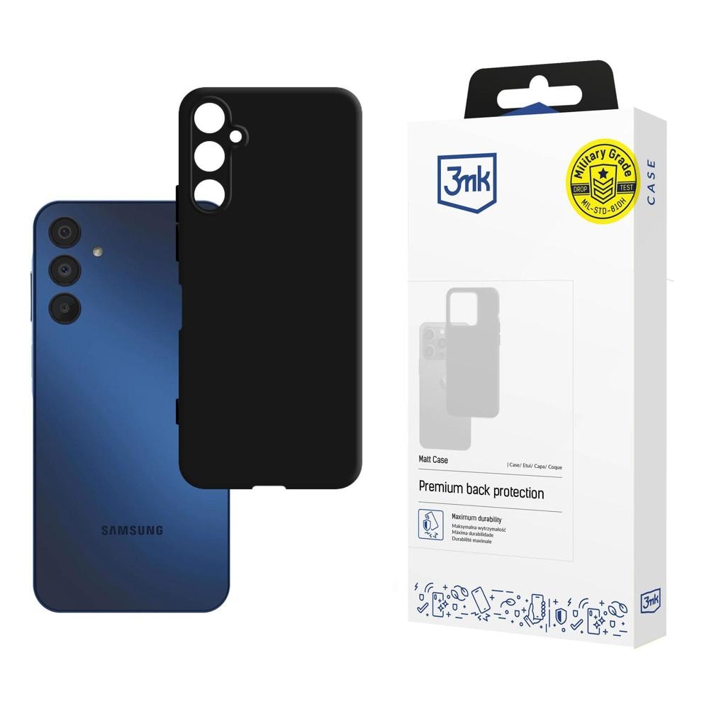 3mk Matt -suojakotelo Samsung Galaxy A15 5G:lle – musta