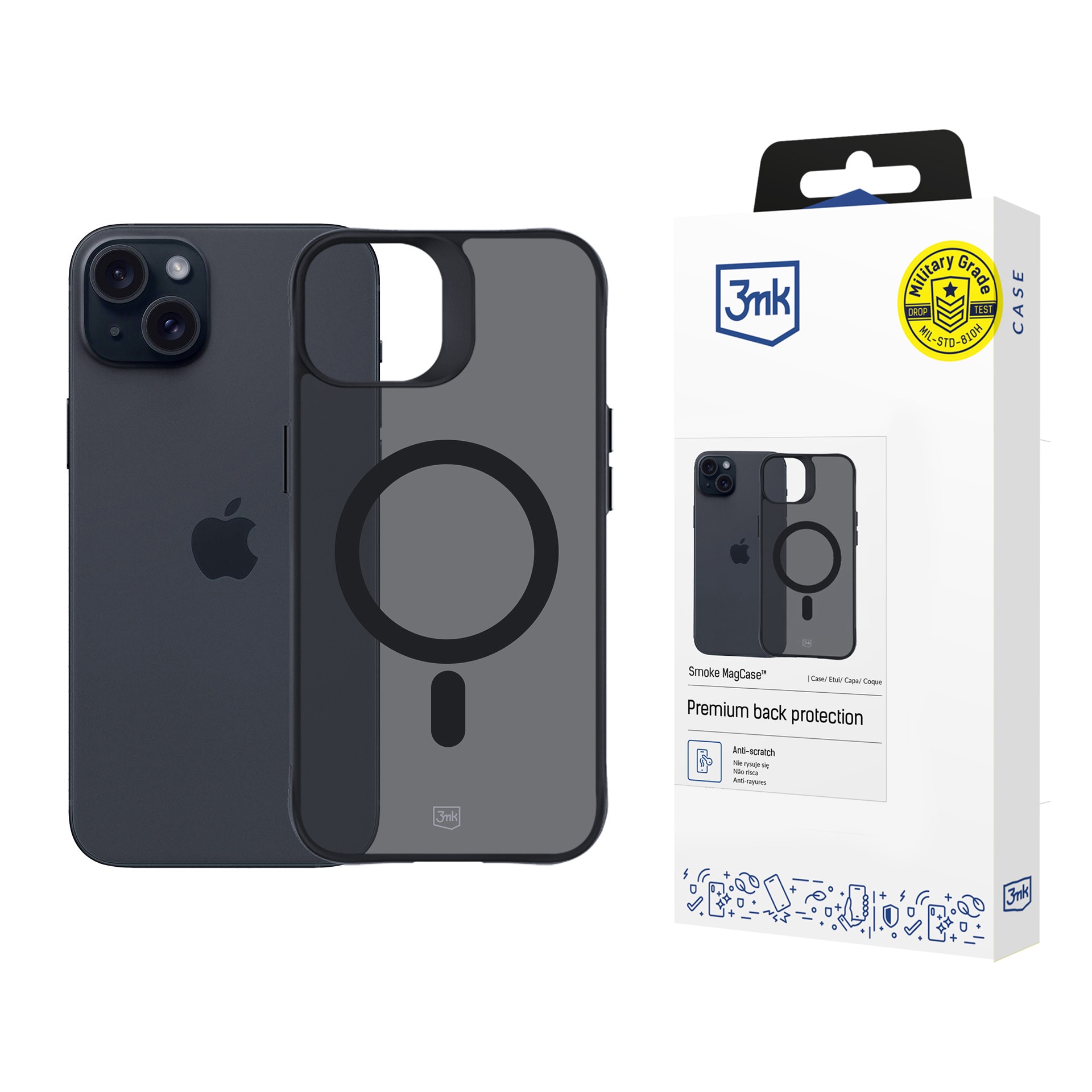 3mk Smoke MagCase MagSafe-yhteensopiva iPhone 15:lle – puoliläpinäkyvä