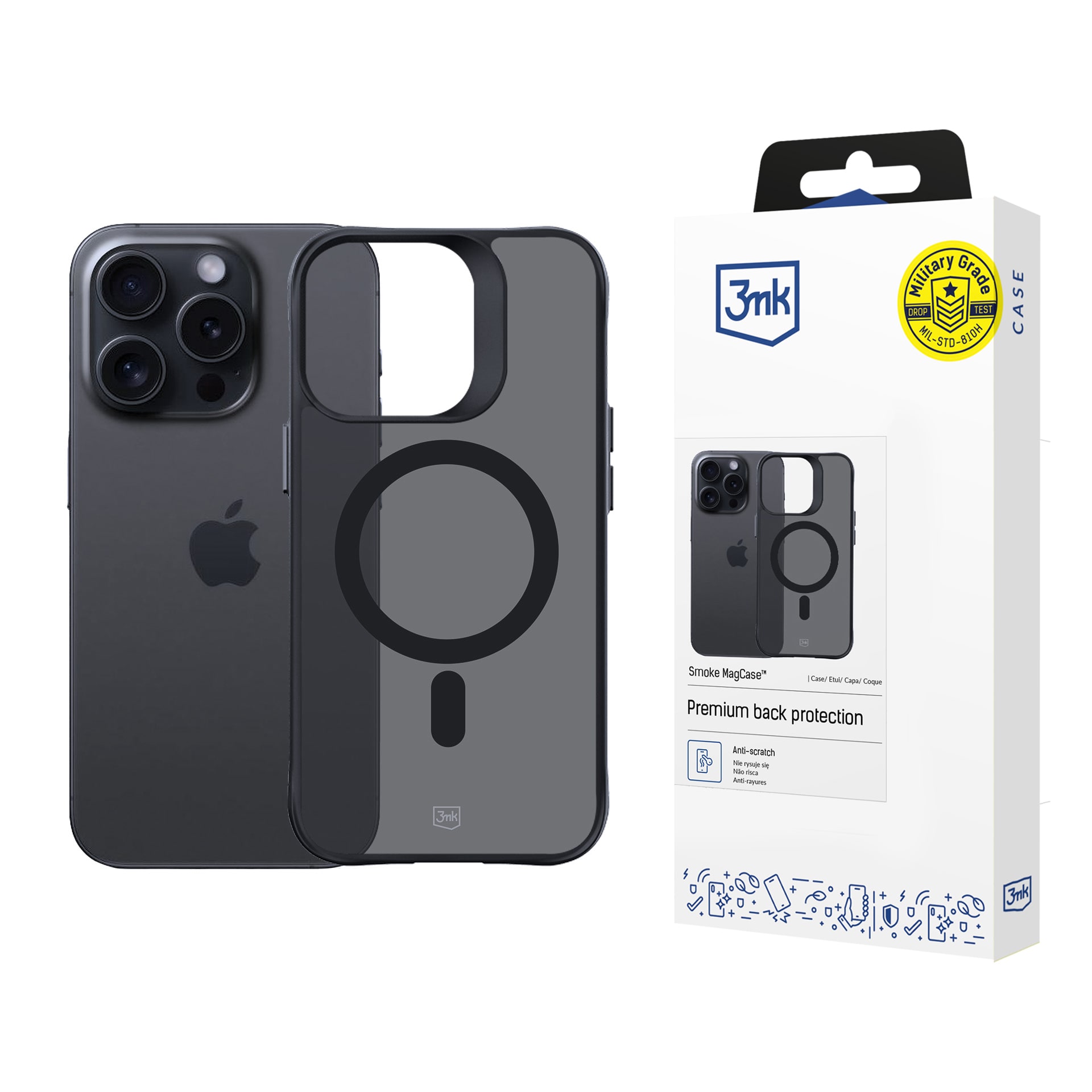 3mk Smoke MagCase MagSafe-yhteensopiva iPhone 15 Pro - Puoliläpinäkyvä