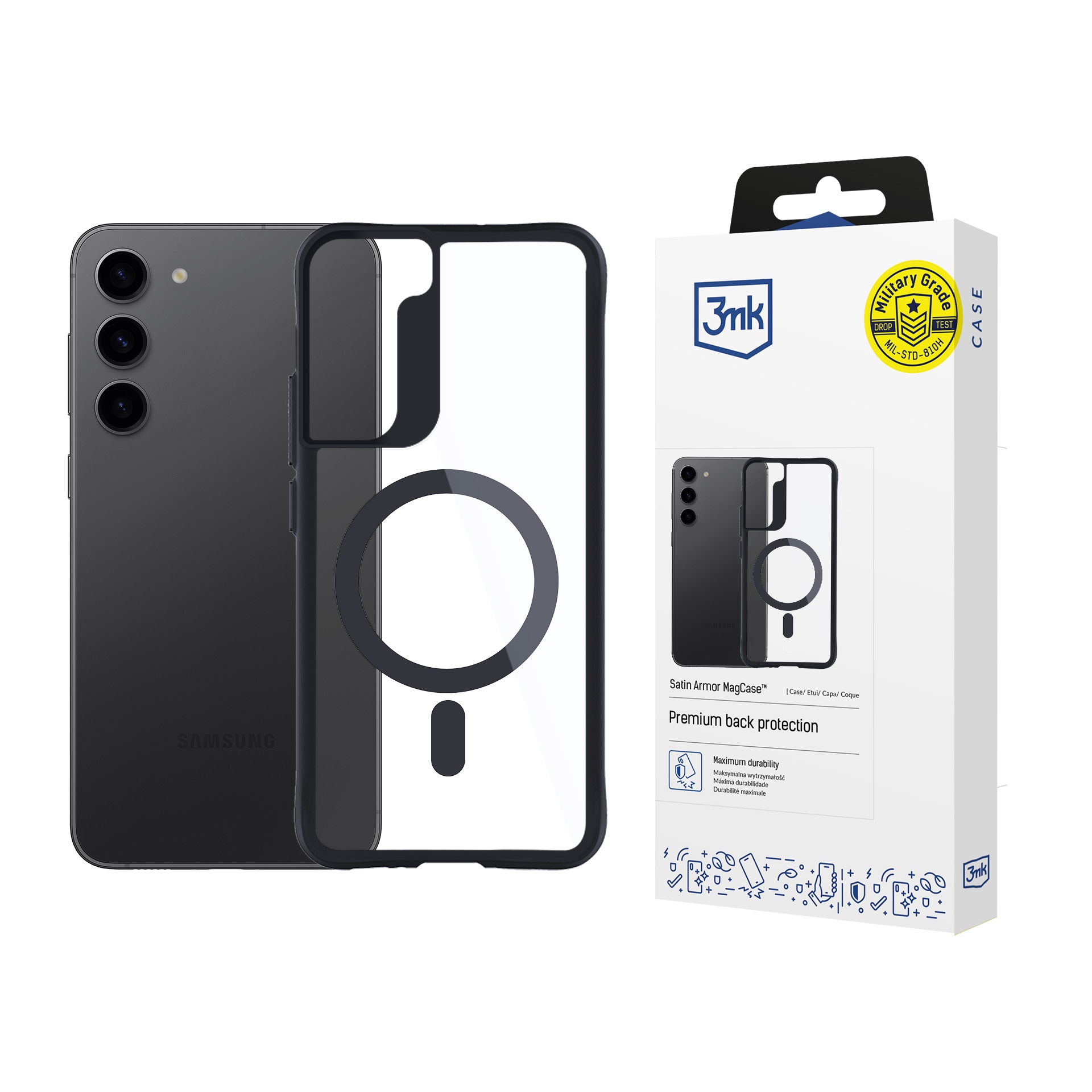 3mk Satin Armor MagCase -kotelo Samsung Galaxy S23 5G:lle – läpinäkyvä