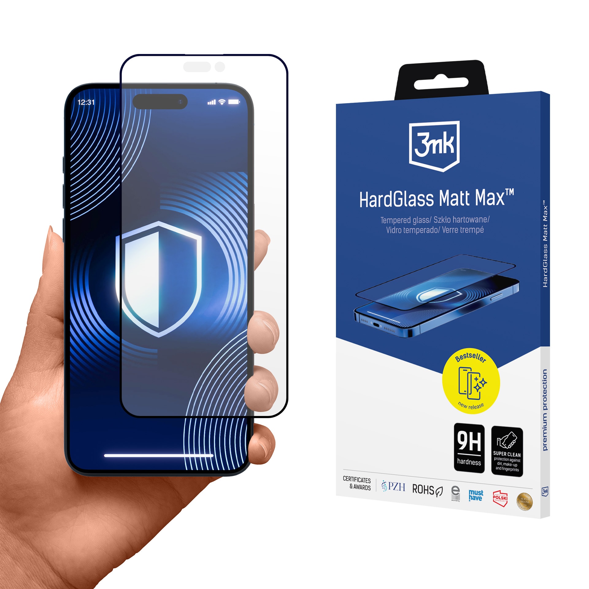 Matta karkaistu lasi 3mk HardGlass Matt Max Apple iPhone 15 Plus -mallille