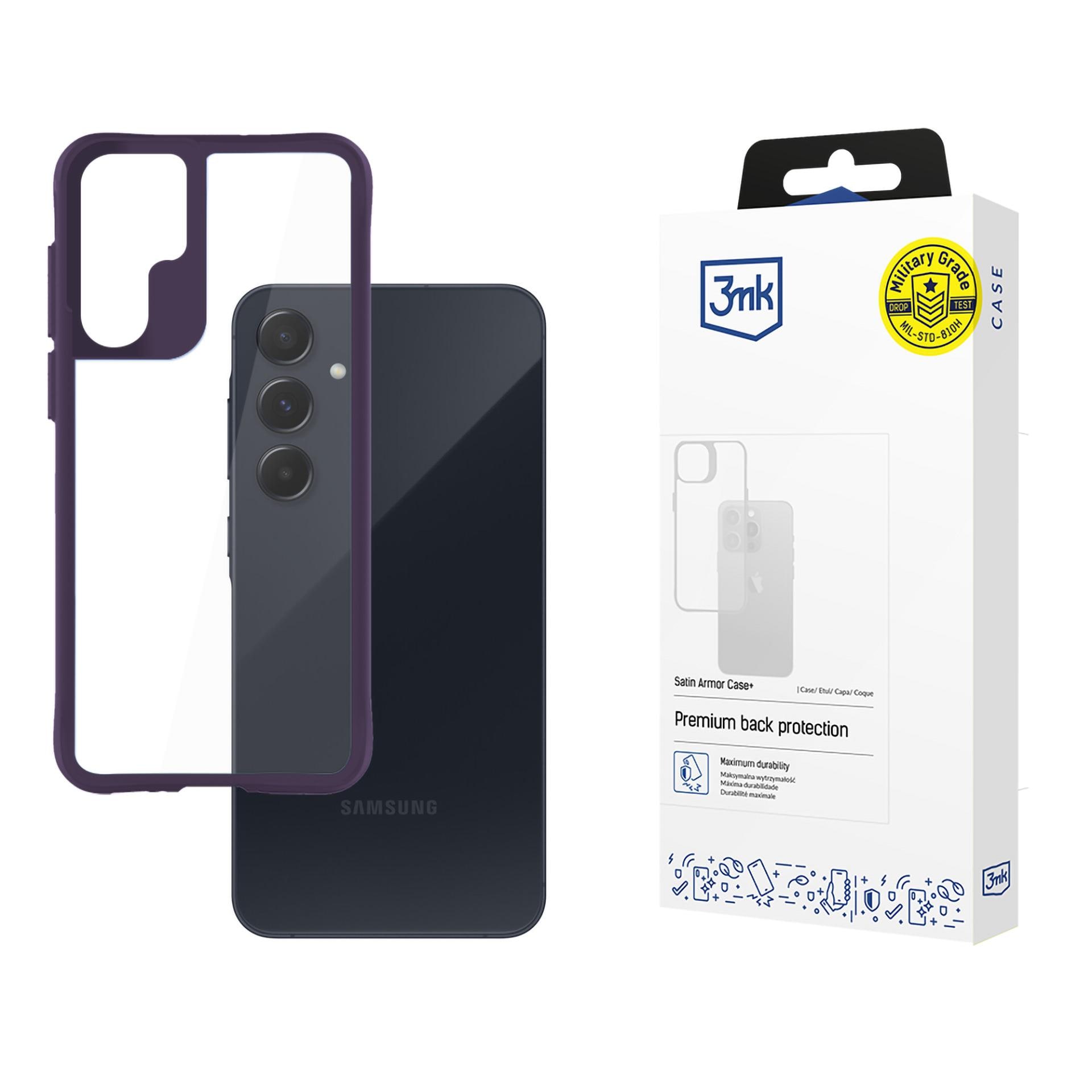 3mk Satin Armor -kotelo + violetti Samsung Galaxy A55 5G:lle – läpinäkyvä