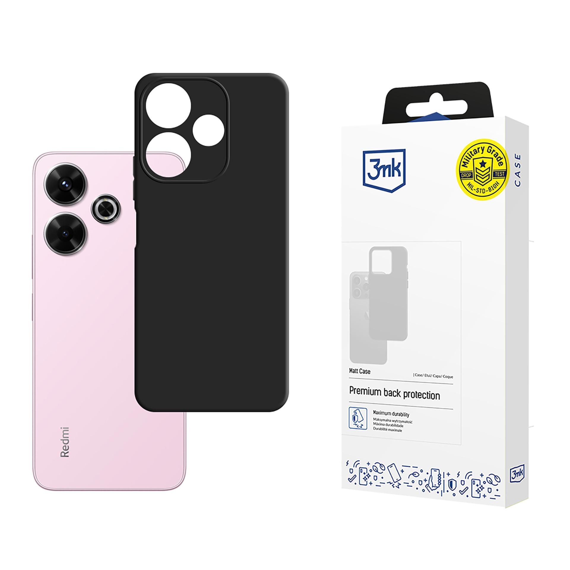 3mk Matt-suojakotelo Xiaomi Redmi Note 13R 5G:lle ja Redmi 13 4G:lle – musta