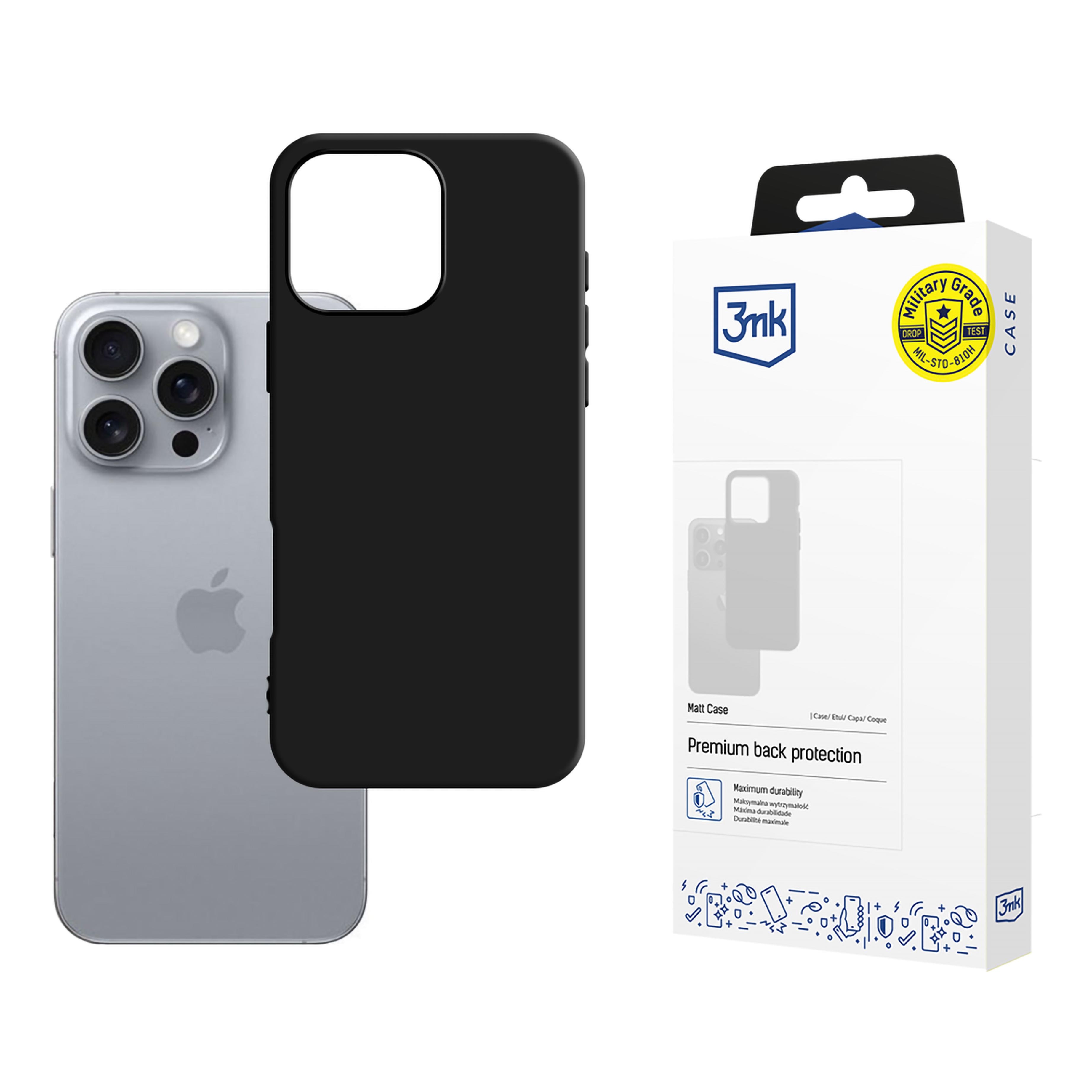 3mk Matt -suojakotelo iPhone 16 Pro:lle – musta