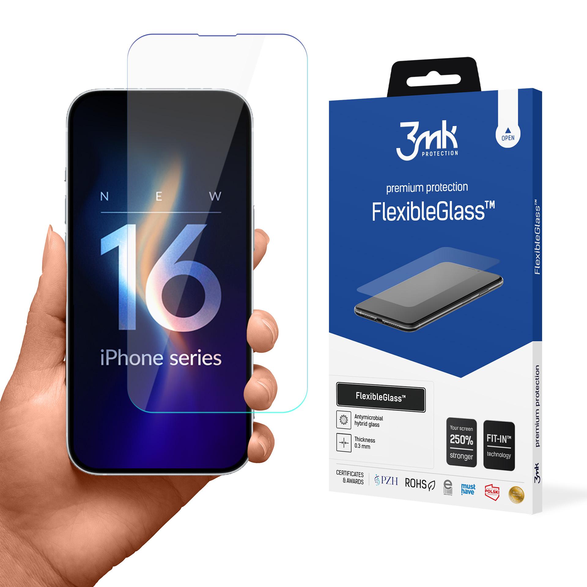 Karkaistu lasi 3mk FlexibleGlass iPhone 16 Plus -mallille