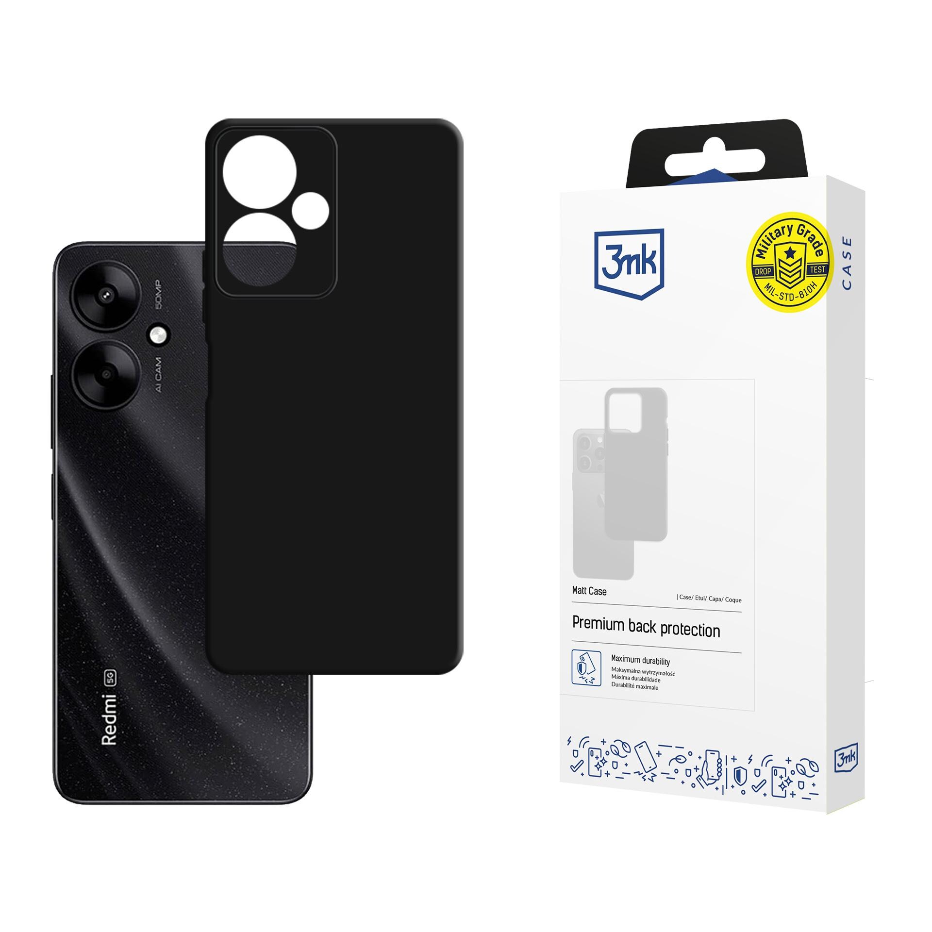 3mk Matt-suojakotelo Xiaomi Redmi 13C 5G:lle – musta