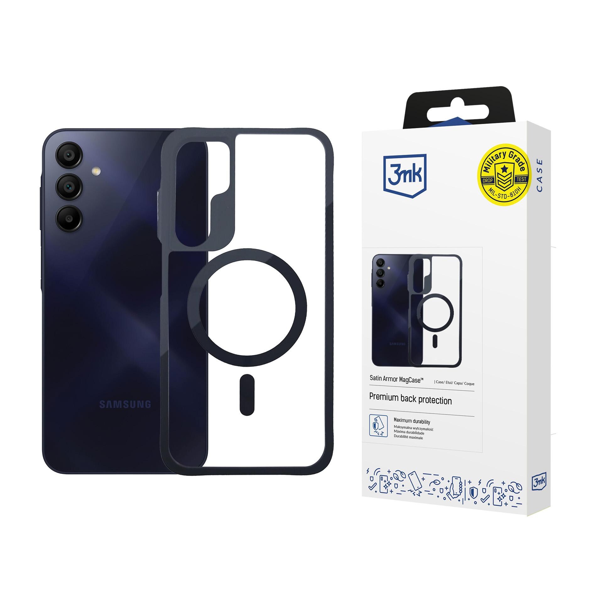 3mk Satin Armor MagCase -kotelo Samsung Galaxy A15 5G:lle – läpinäkyvä