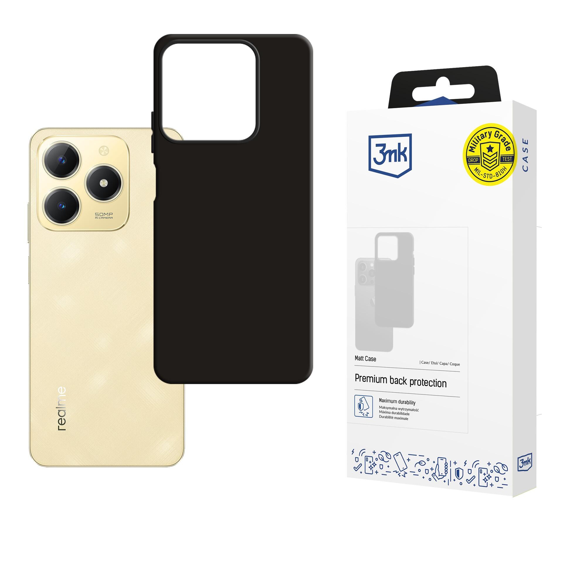 3mk Matt-suojakuori Realme C61:lle – musta
