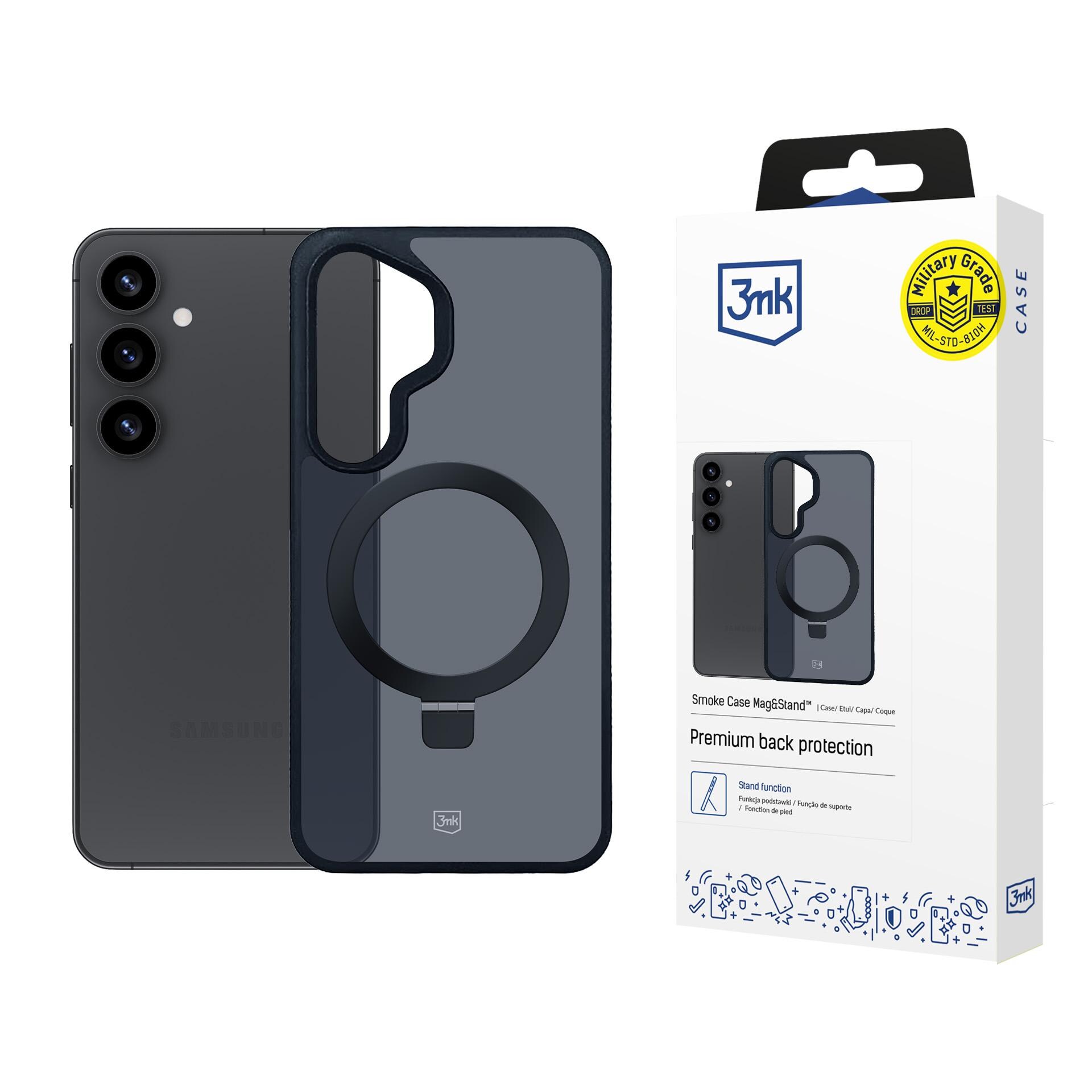3mk Smoke Case Mag&Stand -kotelo Samsung Galaxy S25+:lle – musta