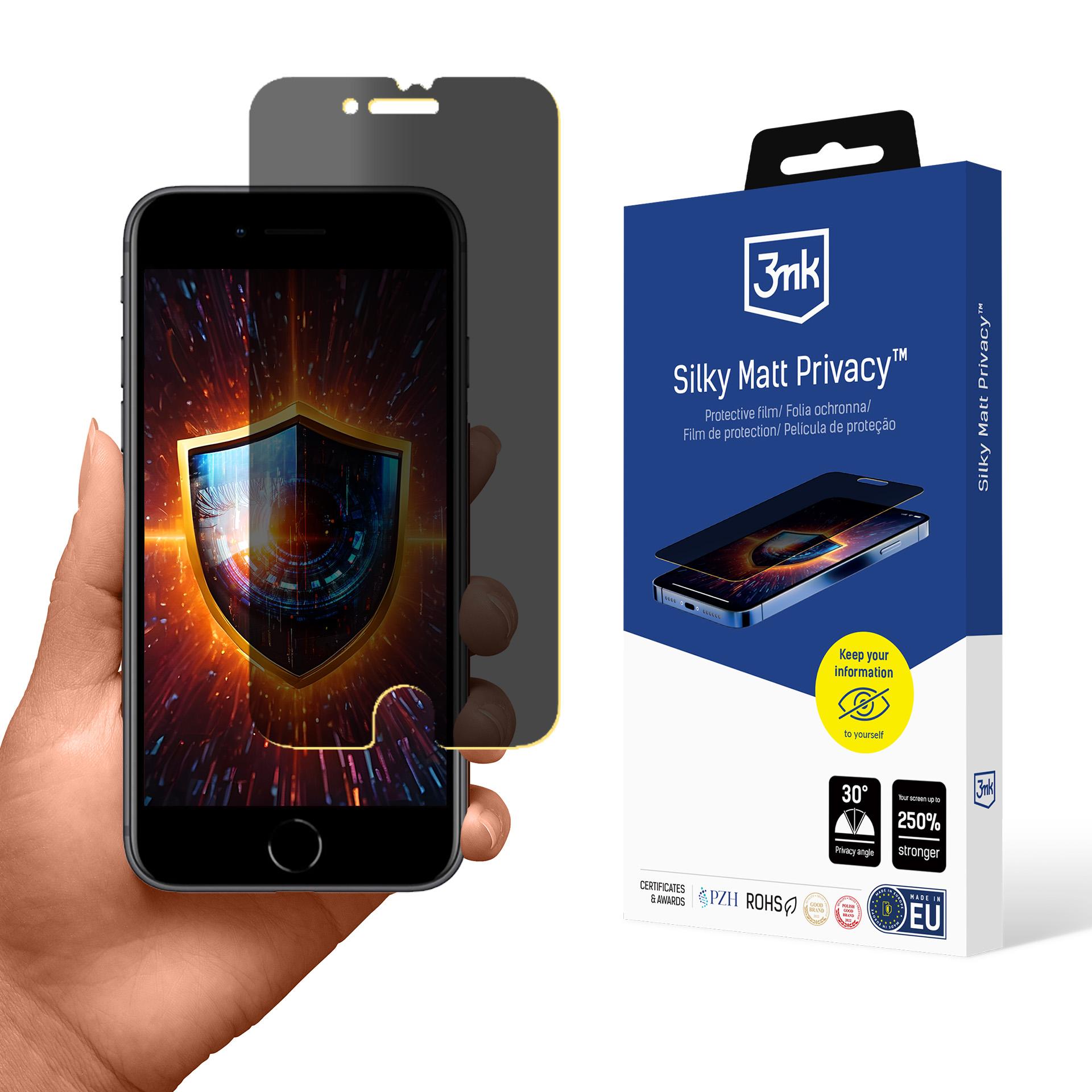 Tietosuojakalvo, mattapintainen 3mk Silky Matt Privacy, Apple iPhone SE 2020