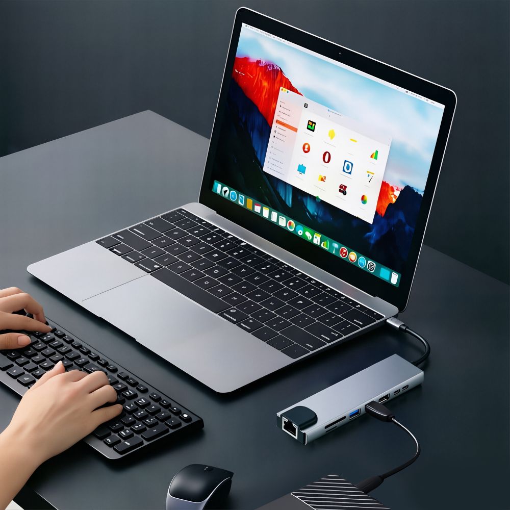 Tech-Protect HB09 USB-keskitin 8-in-1: USB-C/USB-A 3.0, HDMI 4K@60Hz, SD/TF, PD 100W, RJ45 – harmaa