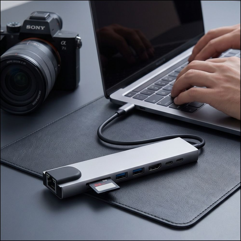 Tech-Protect HB09 USB-keskitin 8-in-1: USB-C/USB-A 3.0, HDMI 4K@60Hz, SD/TF, PD 100W, RJ45 – harmaa