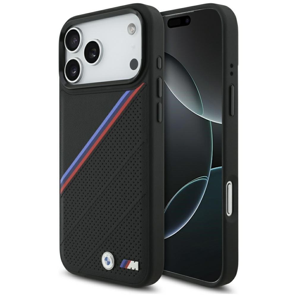 BMW M Tricolor Metal Logo MagSafe -kotelo iPhone 17 Pro Maxille – musta