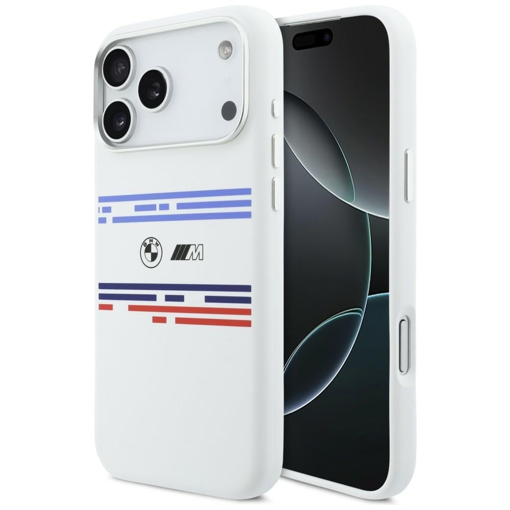 BMW M Silicon Horizontal Line MagSafe -suojakotelo iPhone 17 Pro Maxille – valkoinen