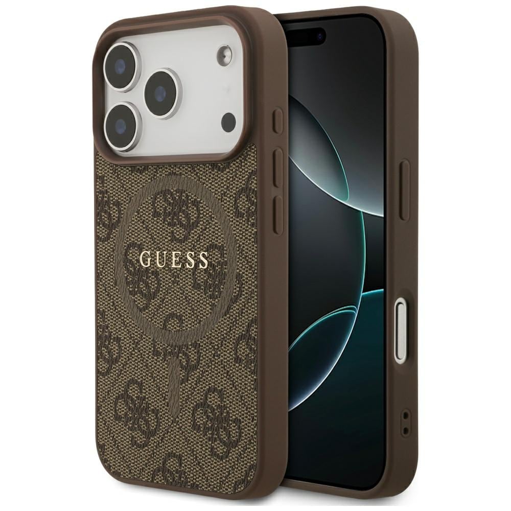 Guess 4G Ring Classic Logo MagSafe -suojakotelo iPhone 17 Pro:lle – ruskea