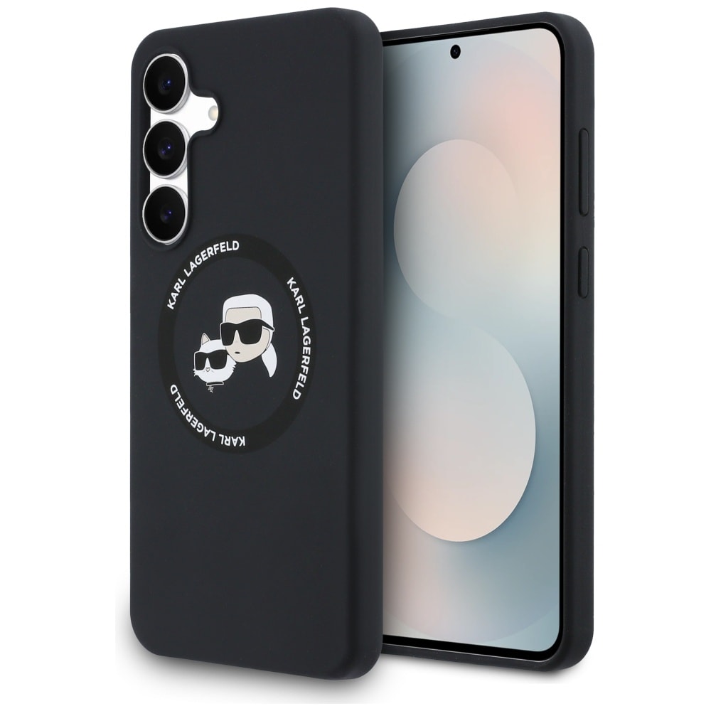 Karl Lagerfeld silikoninen MagSafe-suojakotelo, Karlin & Choupetten päät, Galaxy S25 FE - Musta