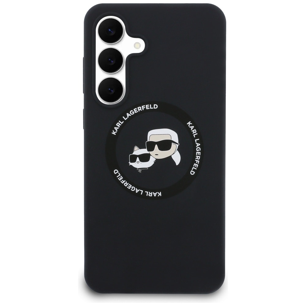 Karl Lagerfeld silikoninen MagSafe-suojakotelo, Karlin & Choupetten päät, Galaxy S25 FE - Musta