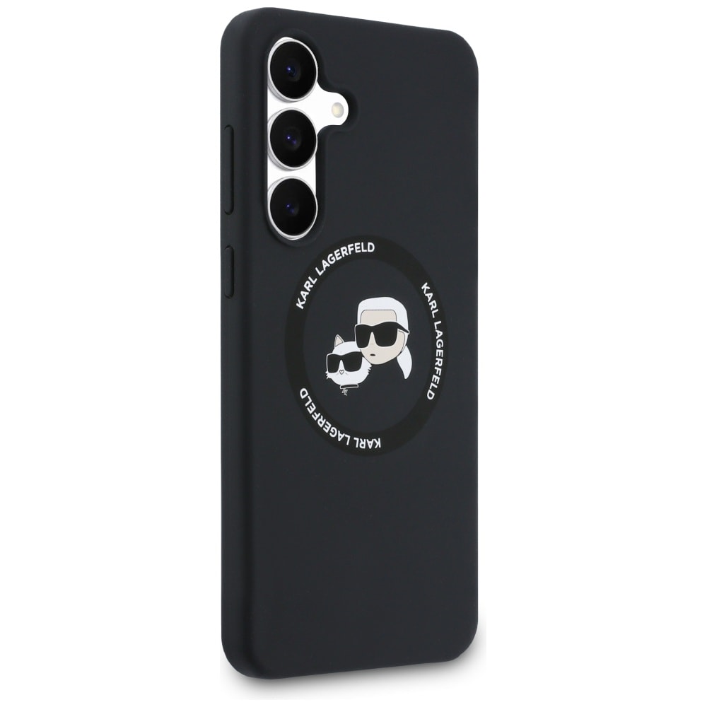 Karl Lagerfeld silikoninen MagSafe-suojakotelo, Karlin & Choupetten päät, Galaxy S25 FE - Musta