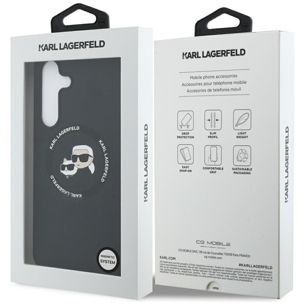 Karl Lagerfeld silikoninen MagSafe-suojakotelo, Karlin & Choupetten päät, Galaxy S25 FE - Musta