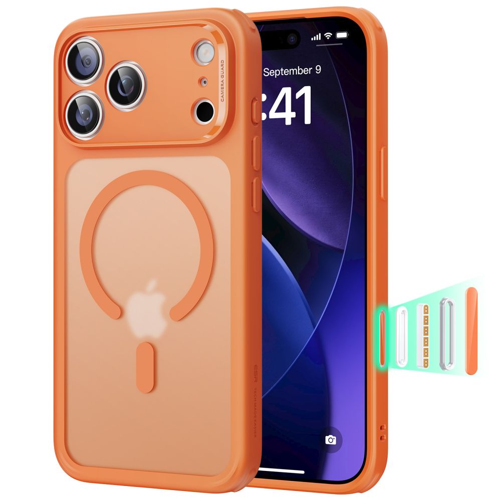 ESR Classic Hybrid MagSafe -suojakotelo iPhone 17 Pro Maxille – kirkkaan oranssi