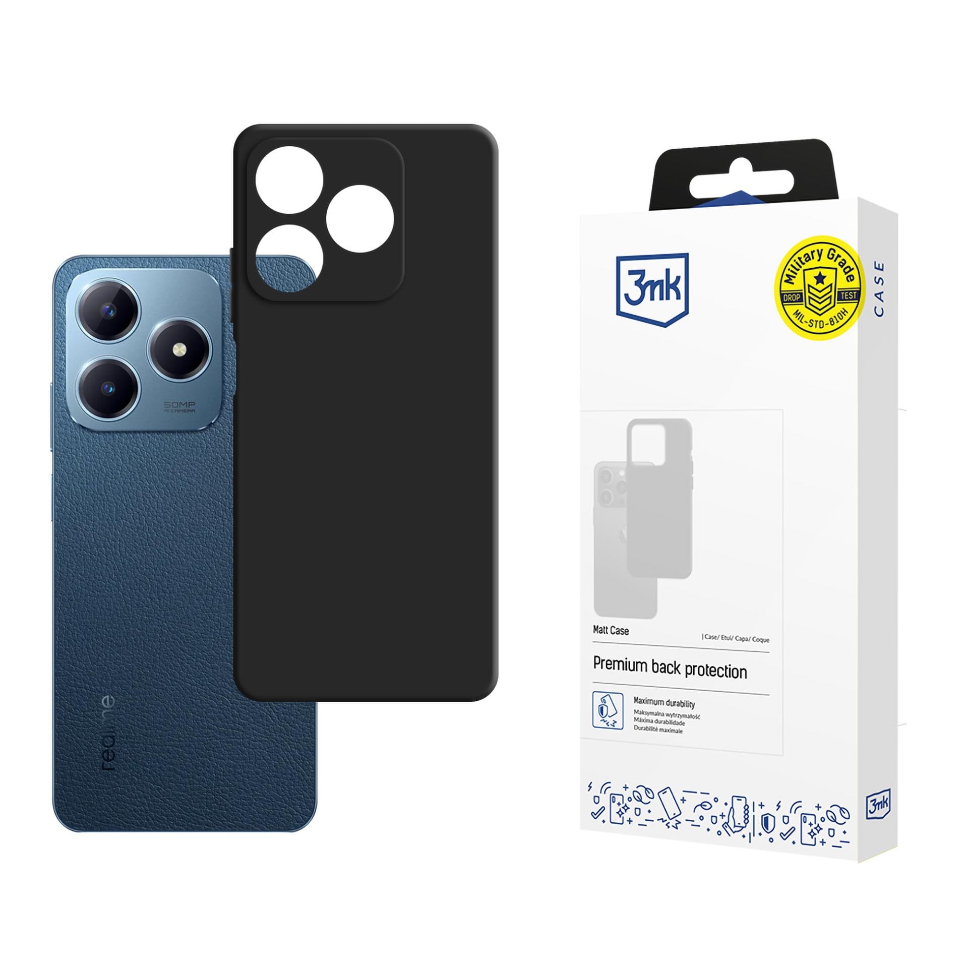 3mk Matt -suojakotelo Realme C63:lle – musta
