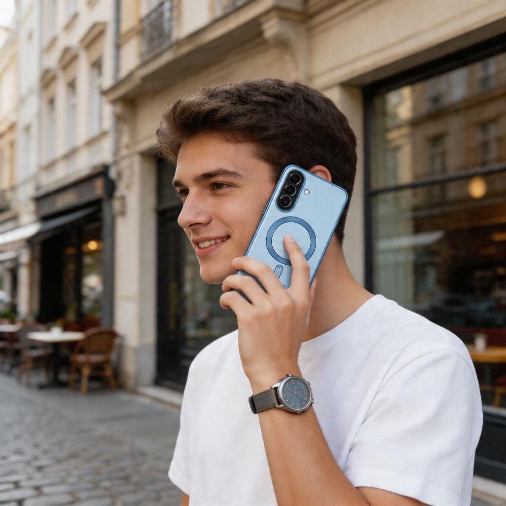 Tech-Protect MagFlex MagSafe -suojakotelo Samsung Galaxy A57 5G:lle – läpinäkyvä sininen