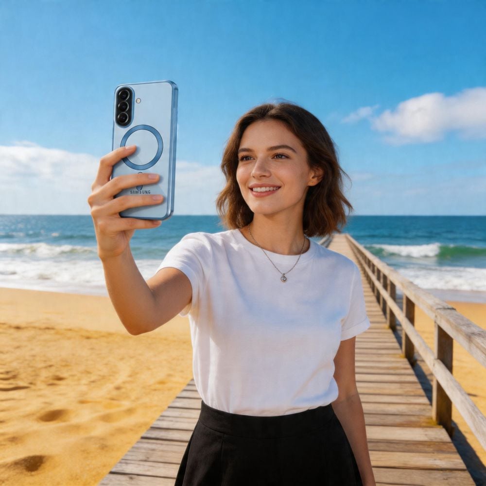 Tech-Protect MagFlex MagSafe -suojakotelo Samsung Galaxy A57 5G:lle – läpinäkyvä sininen